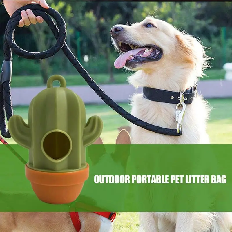 Bolsas para recoger caca de perro, dispensador de Cactus, bolsas de almacenamiento para caca de perro, soporte portátil para bolsa de caca de perro, contenedor al aire libre para senderismo y