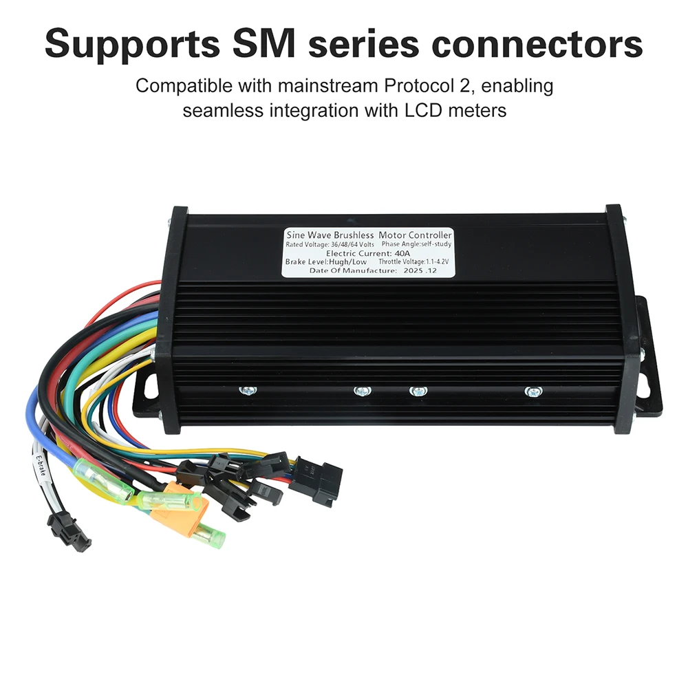 Controlador de Motor sin Escobillas 36V-60V 40A de Triple Modo, Onda Sinusoidal, Impermeable, para Bicicleta Eléctrica, Alta Potencia, Salida de 1000W-2000W