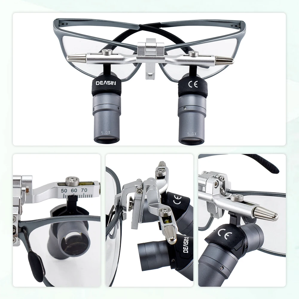 Lupas Dentales Ergonómicas ASLL203 con Certificación CE, Aumento 4X 5X 6X, 48 °   Distancia de Trabajo Ajustable de 350-450 mm, Instrumento Quirúrgico Dental M