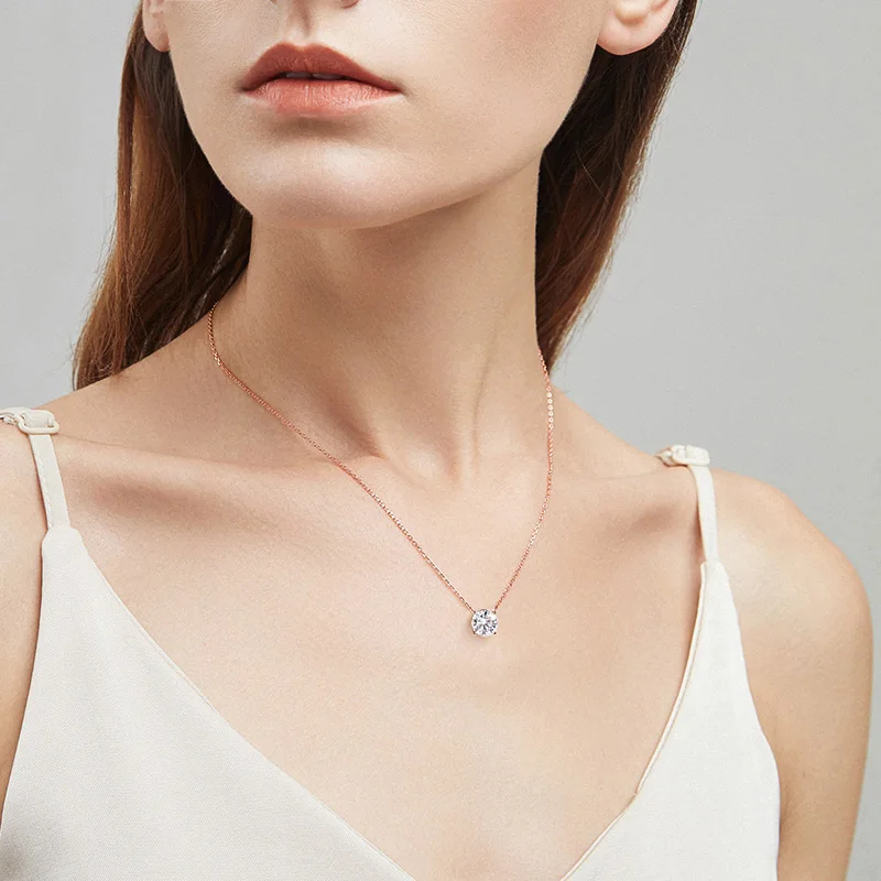 Smyoue-collar de moissanita de Color oro rosa de 1-5CT para mujer, colgante de diamante de laboratorio clásico brillante de Color D, Plata de Ley 925 100%