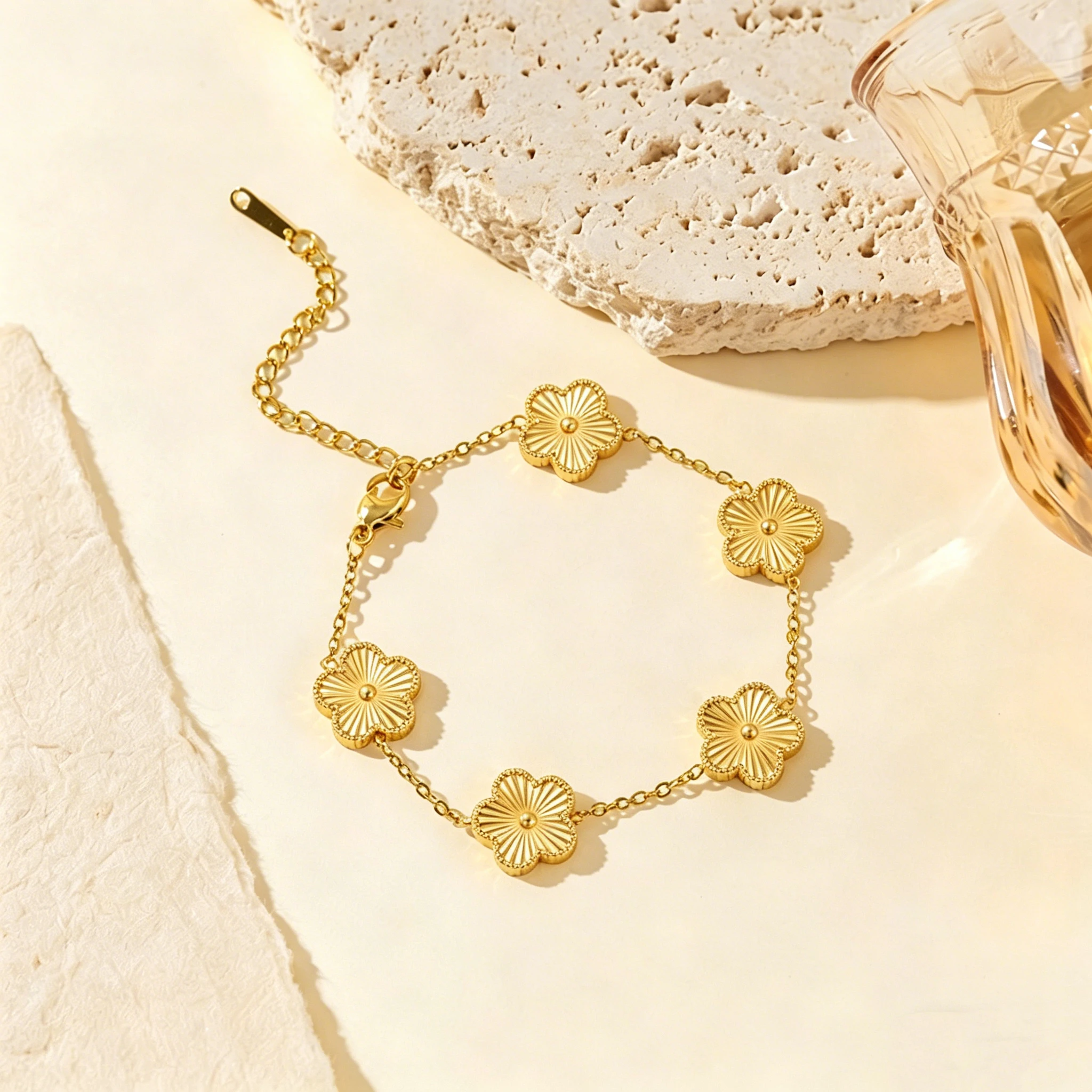 Pulsera de Trébol de Cinco Hojas de Acero Inoxidable y Titanio, Joyería Elegante e Impermeable para Mujer, Regalo de Lujo Ligero