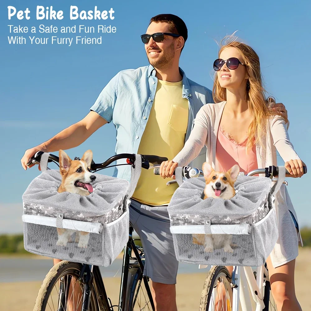 Cesta para bicicleta para perros o gatos, mochila transportadora para mascotas de cara suave expandible con 4 puertas abiertas, portabicicletas plegable para perros