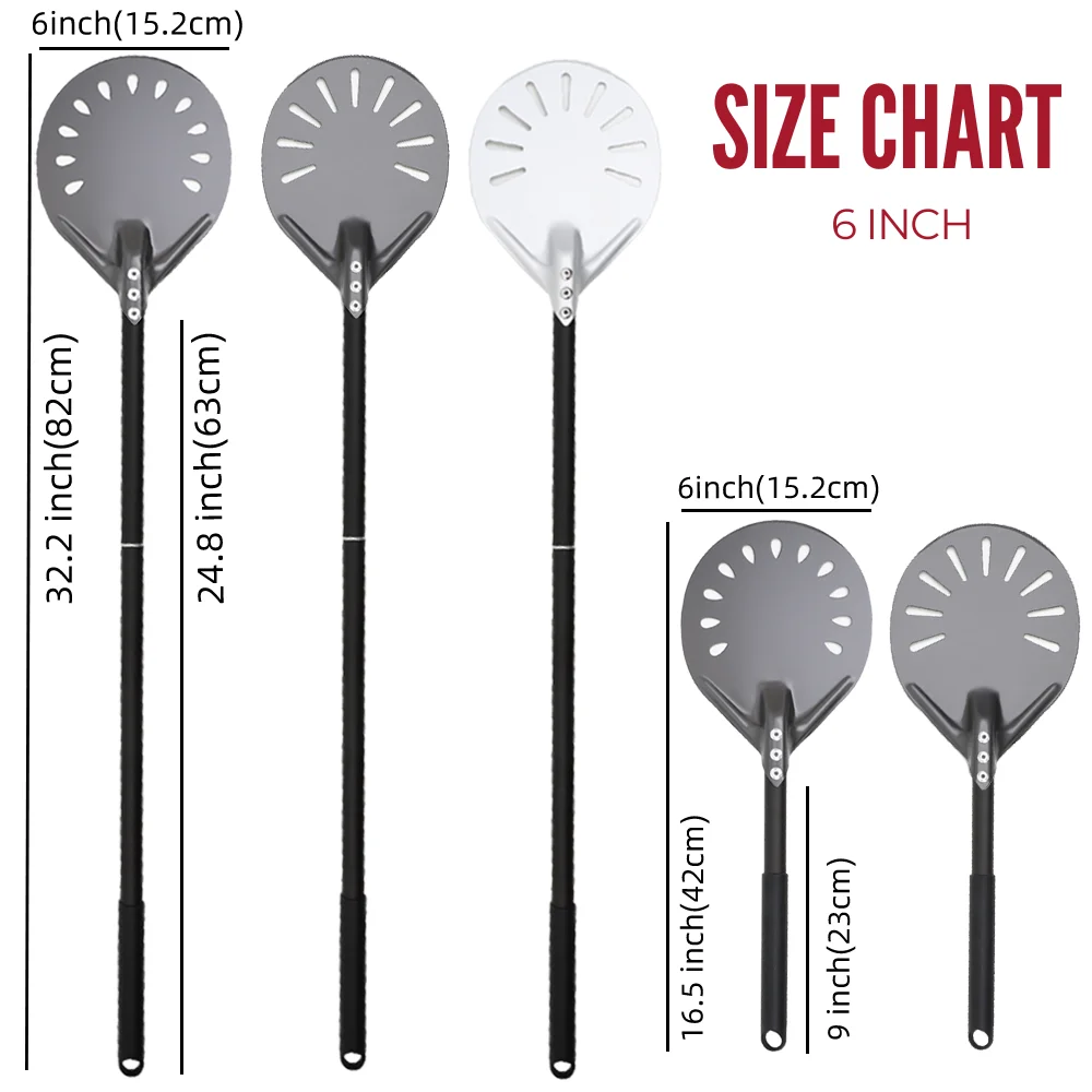 6 y 12 13 14 pulgadas de aluminio Pizza cáscara pan paleta horno de Pizza pelado duro anodizado Pizza hornear herramienta de cocina espátula