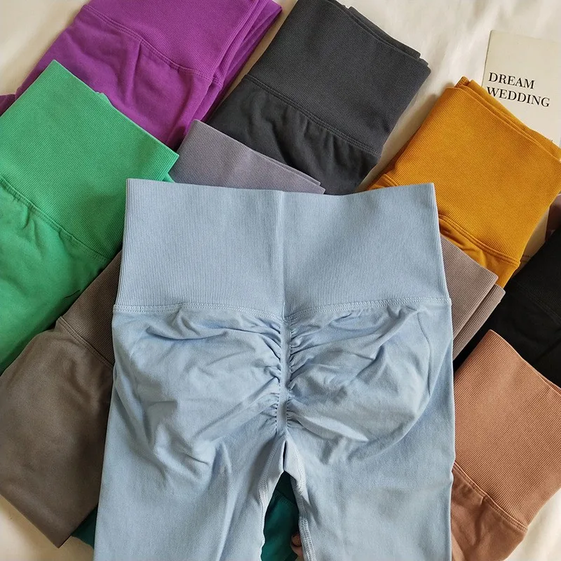 Leggings sin costuras de cintura alta y alta elasticidad para mujer: secado rápido, corte ajustado, levantamiento de glúteos color melocotón, Viral para fitness/yoga