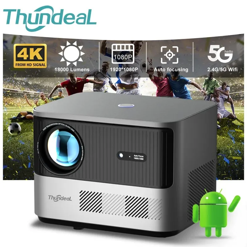Proyector ThundeaL TDA6 Full HD 1080P 2K 4K, Cine en Casa, Enfoque Automático, WiFi 5G, Proyector Android TDA6W 3D Portátil