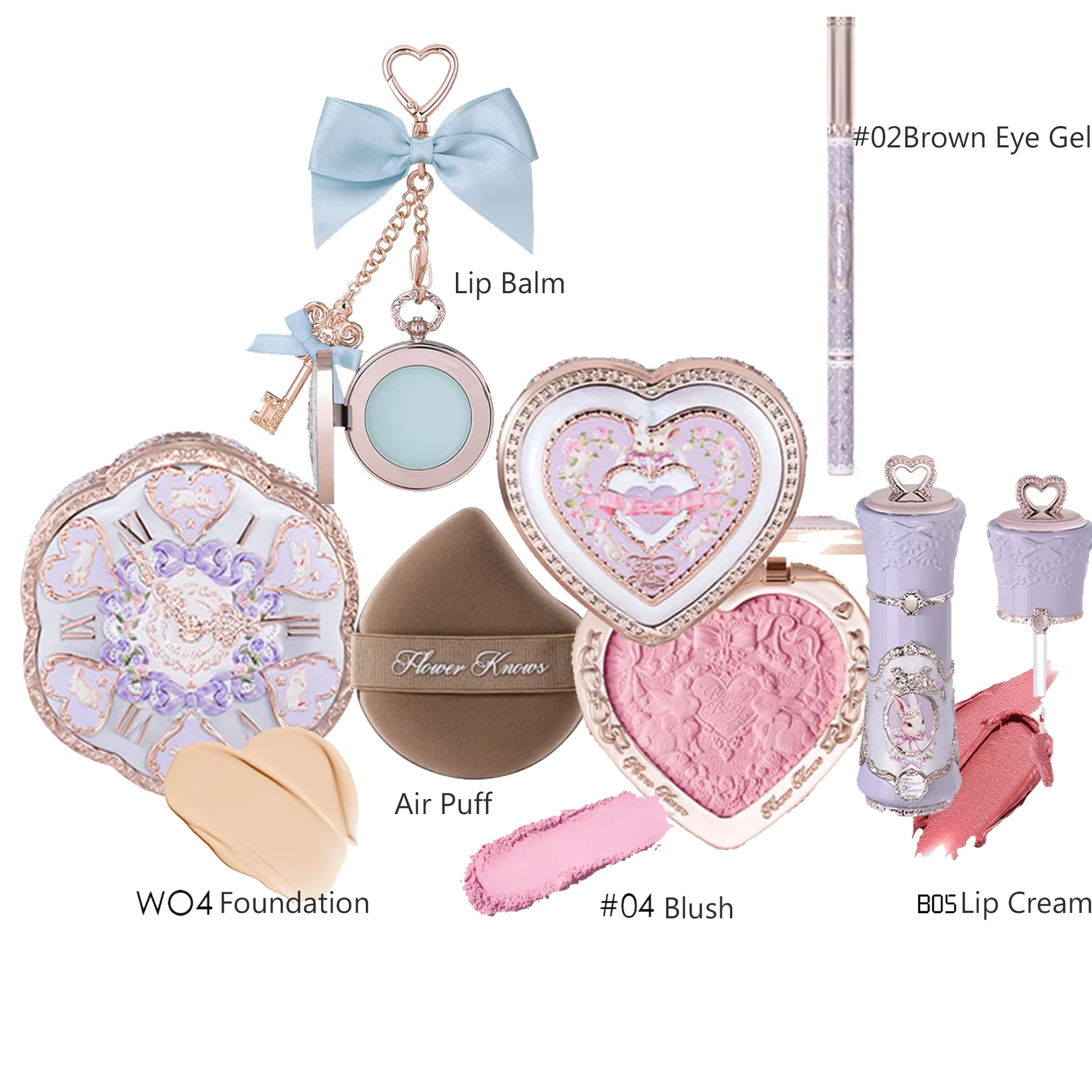 Set de Maquillaje Flower Knows, Colección Full Swan Bear Garden, Rubor en Polvo, Brillo Labial, Kit de Base, Todo en Uno