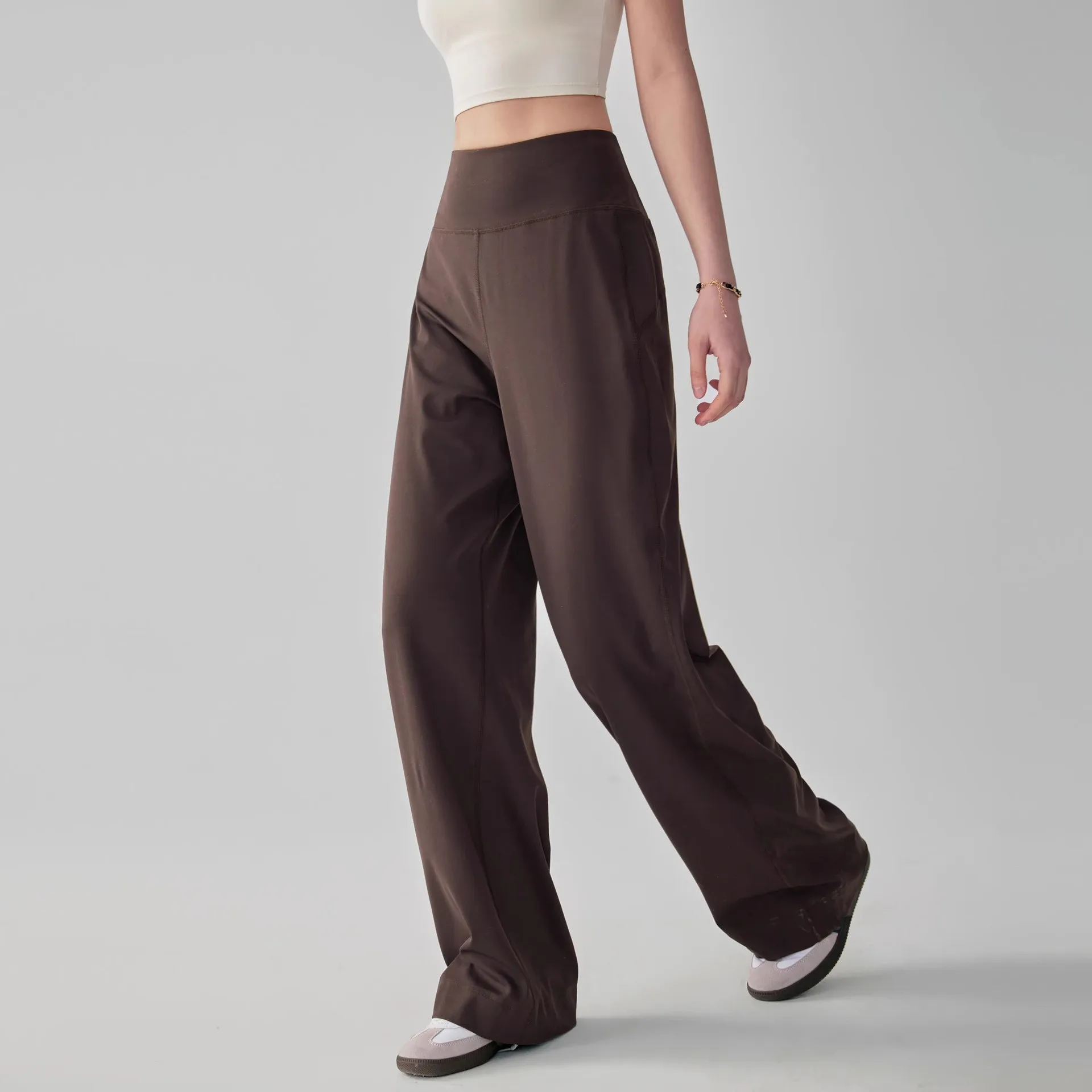 Pantalones de alta calidad para mujer con bolsillos, pantalones de chándal sueltos elásticos de cintura alta, pantalones deportivos de ocio y entrenamiento para Yoga