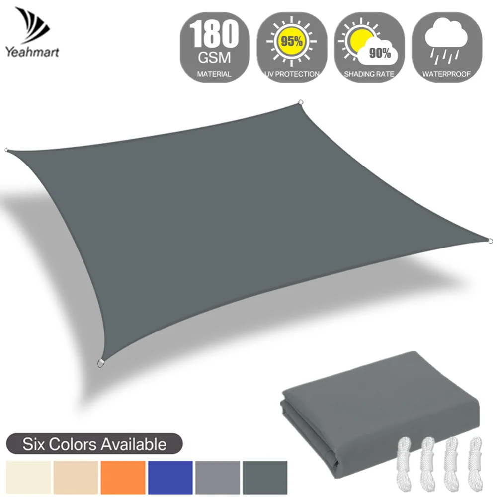 Vela de sol Rectangular de 4x2/3/5/6M, refugio solar impermeable, toldo de protección contra la intemperie, protección UV para Patio, balcón, toldo de jardín