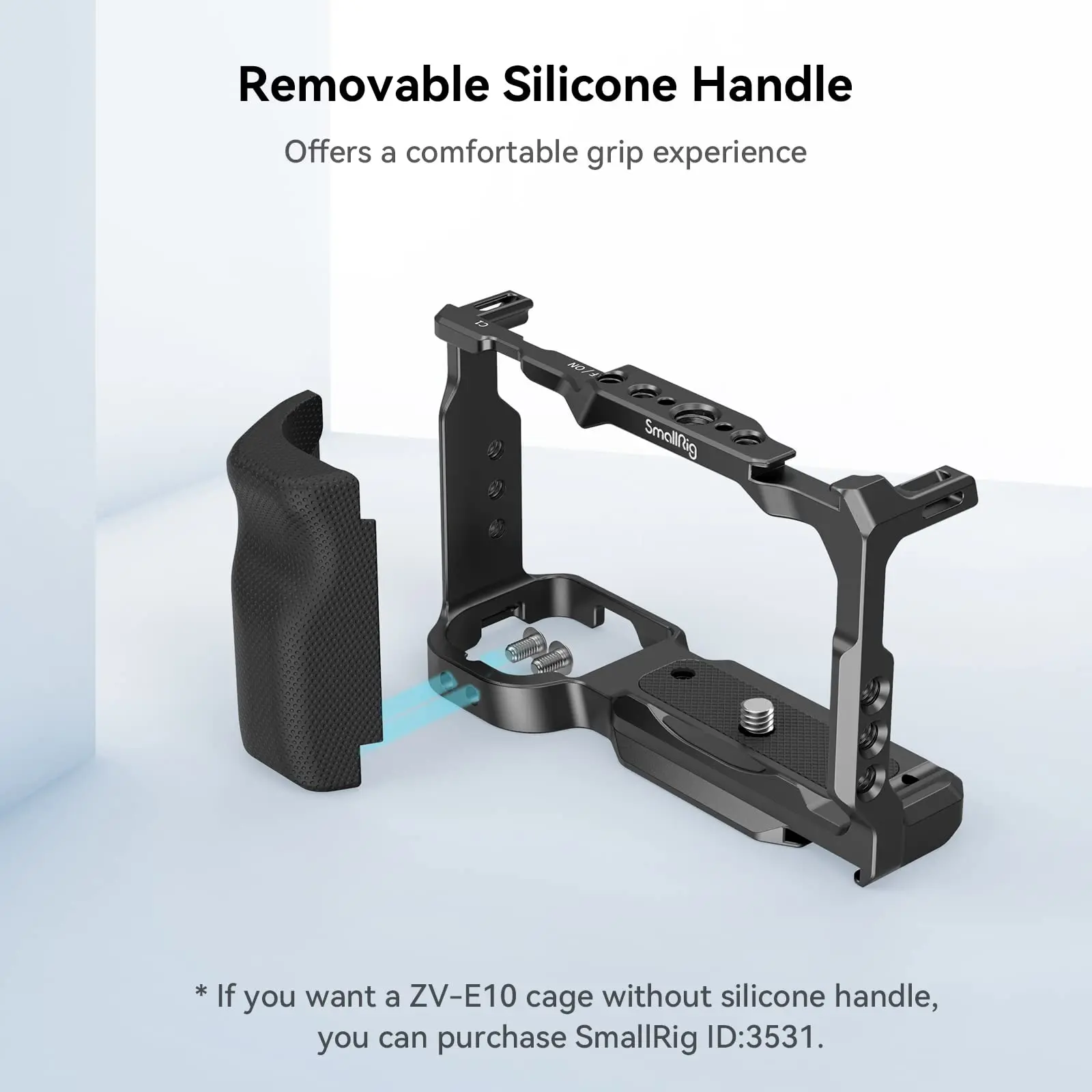 SmallRig para jaula Sony ZV-E10 con empuñadura de silicona y placa de liberación rápida integrada para Kit de plataforma Arca-Swiss Cage con zapata fría 3538