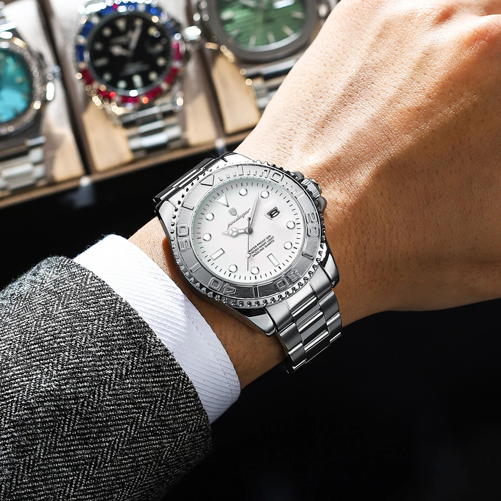 Reloj de Pulsera POEDAGAR Casual para Hombre, Resistente al Agua, Luminoso, con Fecha, Reloj de Acero Inoxidable, Clásico, de Cuarzo