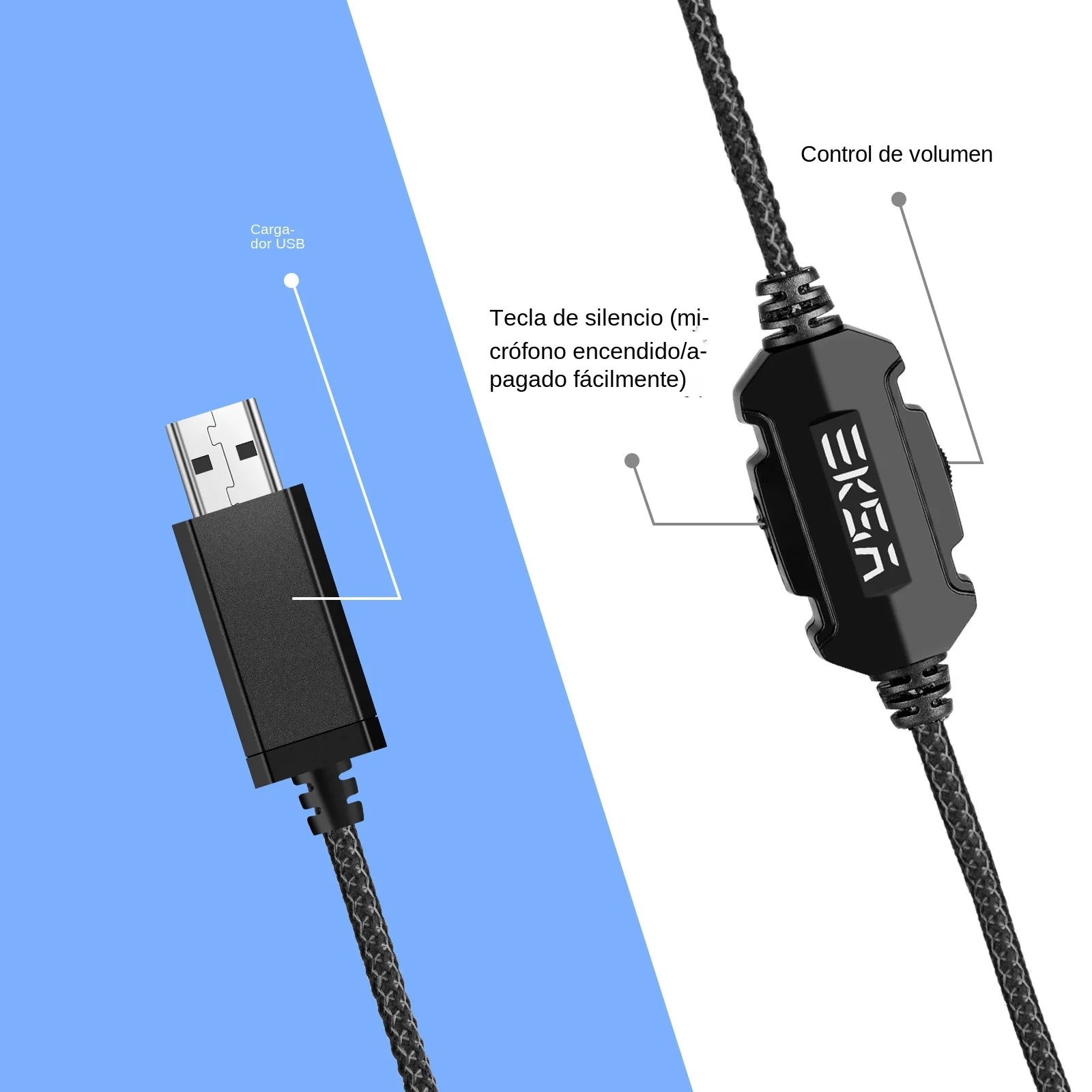 EKSA E1000 auriculares para juegos para PC/PS4/PS5 7,1 Surround RGB auriculares para juegos Gamer USB auriculares con cable con micrófono con cancelación de ruido
