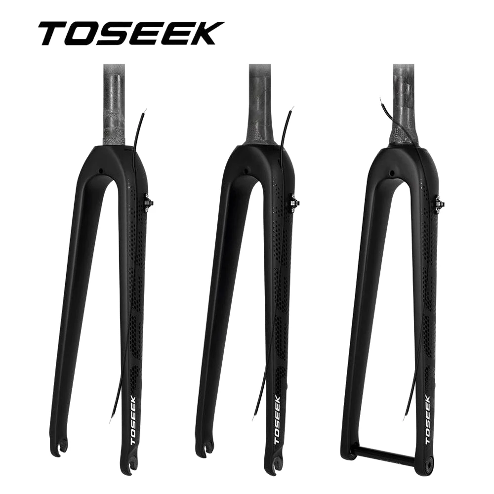 Horquilla de Bicicleta de Carretera TOSEEK T800 de Carbono, Horquilla Delantera para Bicicleta de Carretera 700C*32mm, Eje Pasante 12*100mm, Eje QR 9*100mm, Recto o Cónico