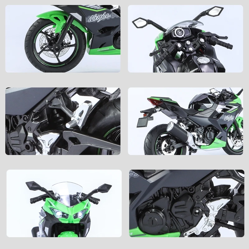 KAWASAKI Ninja 1/12, motocicleta de juguete en miniatura, modelo de Metal fundido a presión 1:12, colección de sonido y luz súper deportiva, regalo para niño y niño