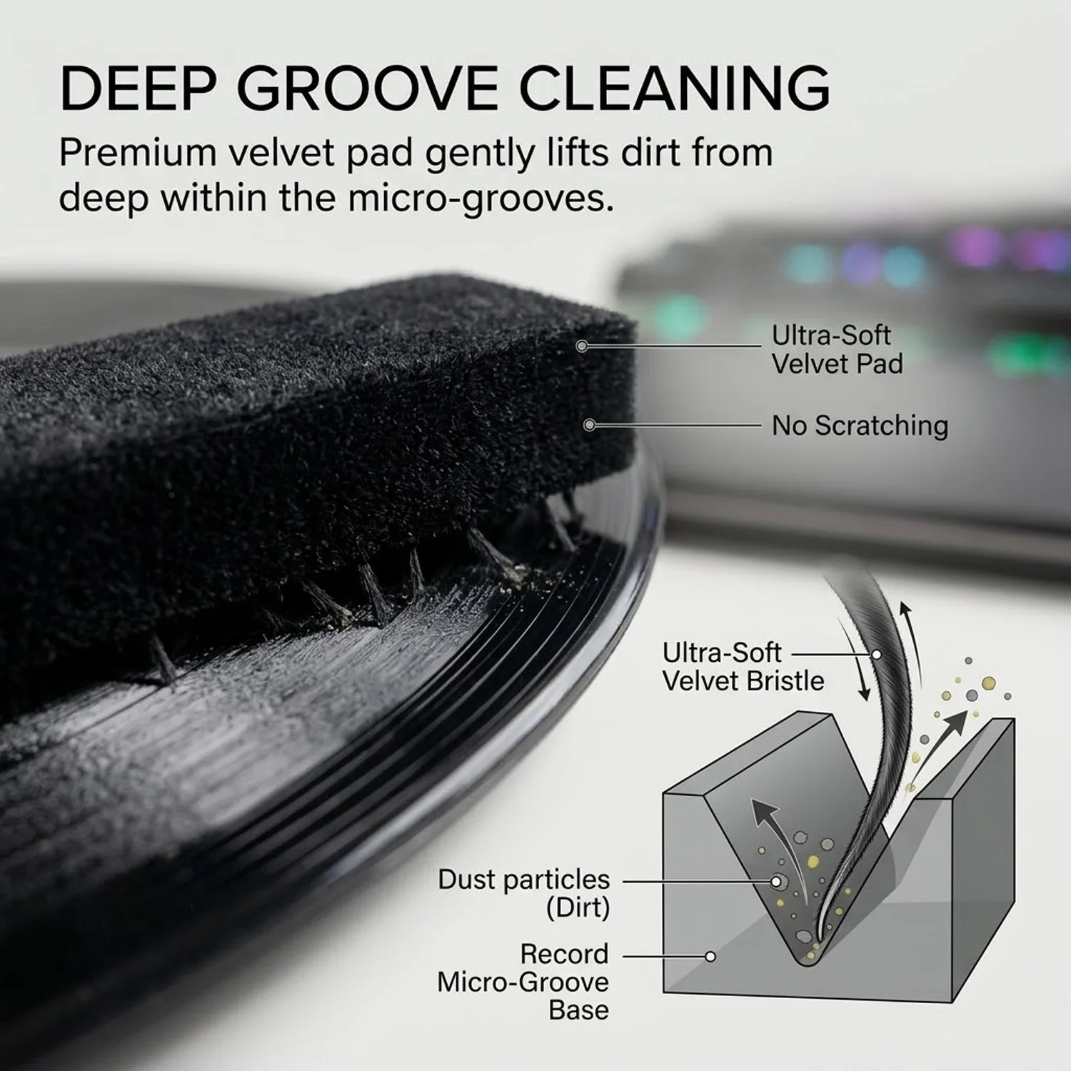 Kit Profesional de Limpieza de Discos de Vinilo con Spray sin Alcohol, Cepillo de Terciopelo y Limpiador de Agujas para el Mantenimiento de Tocadiscos LP