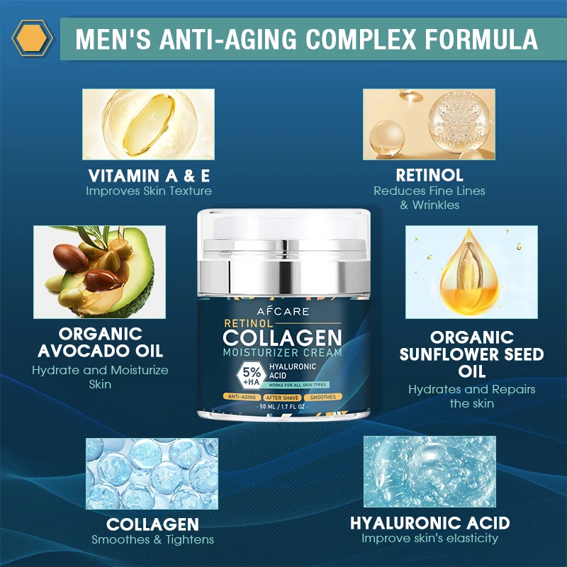 Crema Facial con 8% de Colágeno, Ácido Hialurónico de Alta Calidad, Retinol Antiarrugas, Hidratante y Antienvejecimiento