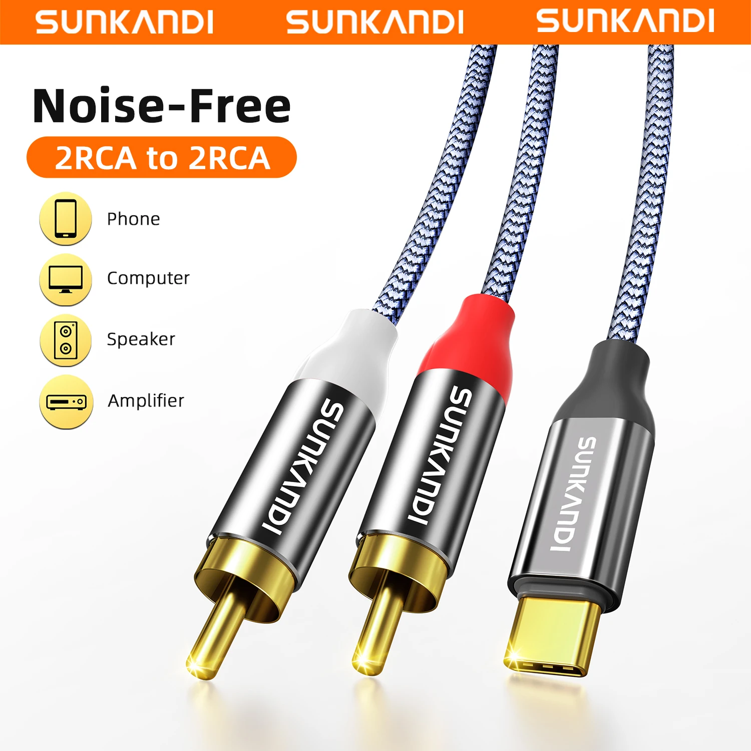 Cable de Audio SUNKANDI USB C a 2 RCA, Cable 2RCA a USB C, Divisor Y RCA, Audio Estéreo para Cine en Casa, Amplificador, Altavoz, TV, Hi-Fi