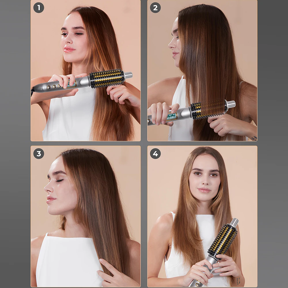 Rizador de pelo iónico de cerámica, cepillo de pelo de 32mm, alisador, volumizador de pelo antiescaldaduras, cepillo calentado, peine caliente eléctrico