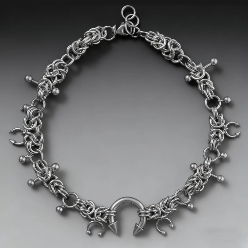 Anillo de herradura con remaches de acero inoxidable para mujer, collar con colgante artesanal, joyería gótica, Gargantilla Grunge, moda Punk