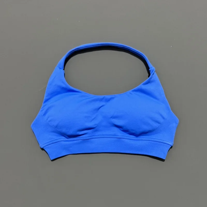 HISTELLO Sujetador deportivo para mujer, ropa interior de yoga sin costuras, con tirantes en el cuello, diseño de espalda abierta, top de gimnasio, sujetador para entrenamiento, fitness y correr