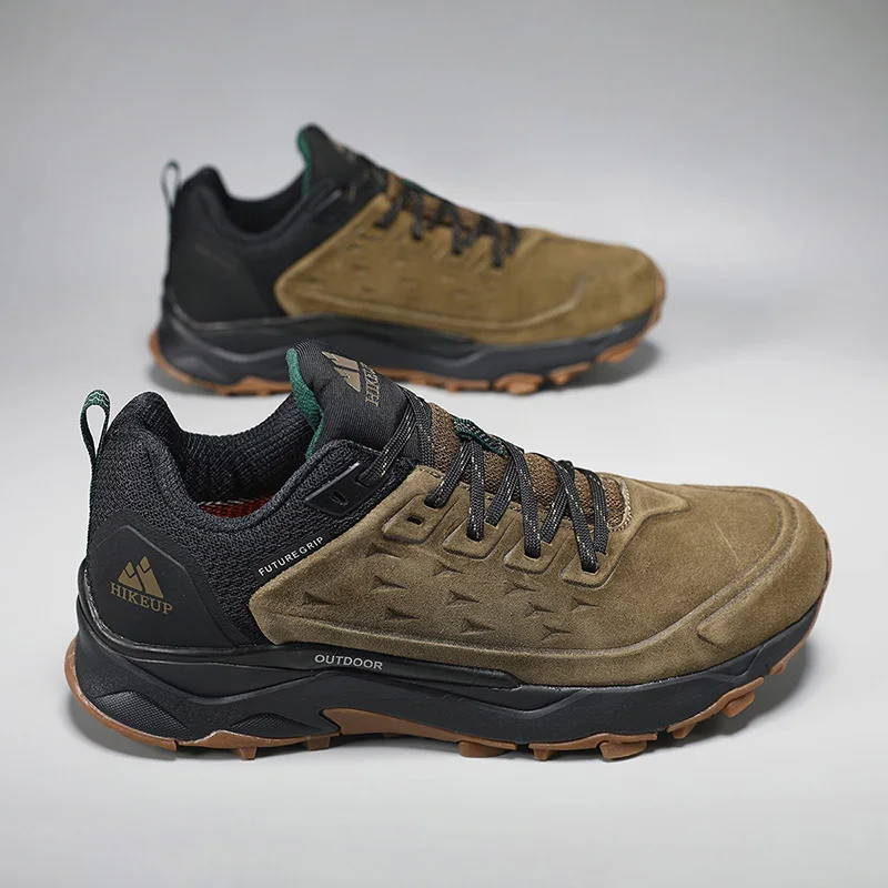 HIKEUP, los últimos zapatos de senderismo para hombres, zapatillas antideslizantes resistentes al desgaste para exteriores, escalada en roca, senderismo, caza, deportes para hombres, cuero de ante