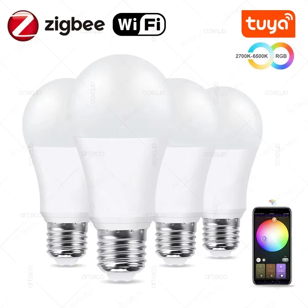 Tuya Wifi bombillas inteligentes RGB WW CW 15W 18W E27 Zigbee bombilla Led hogar inteligente Tuya Zigbee lámpara Alexa lámpara inteligente para Google Home