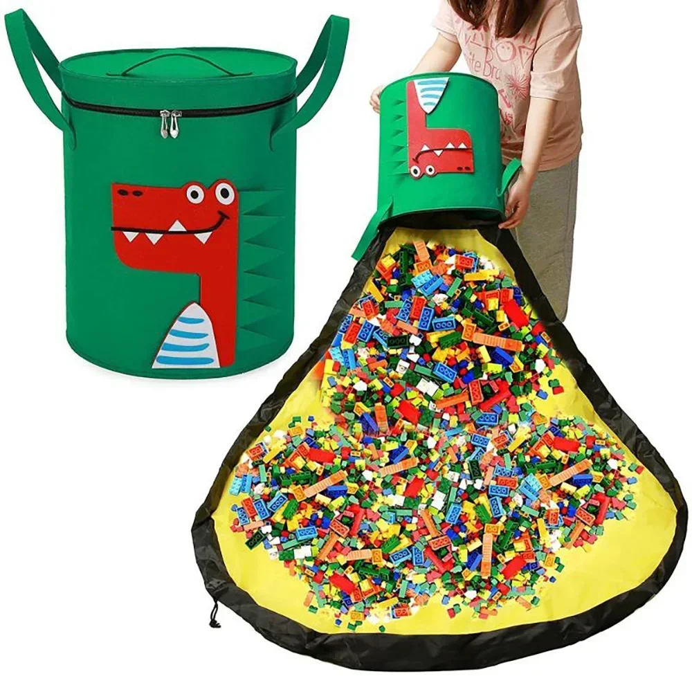 Bolsa de almacenamiento de juguetes plegable de fieltro desmontable, organizador de animales lindos, bolsas Ziplock, a prueba de polvo, bloque de construcción grande, tapete de juego para niños