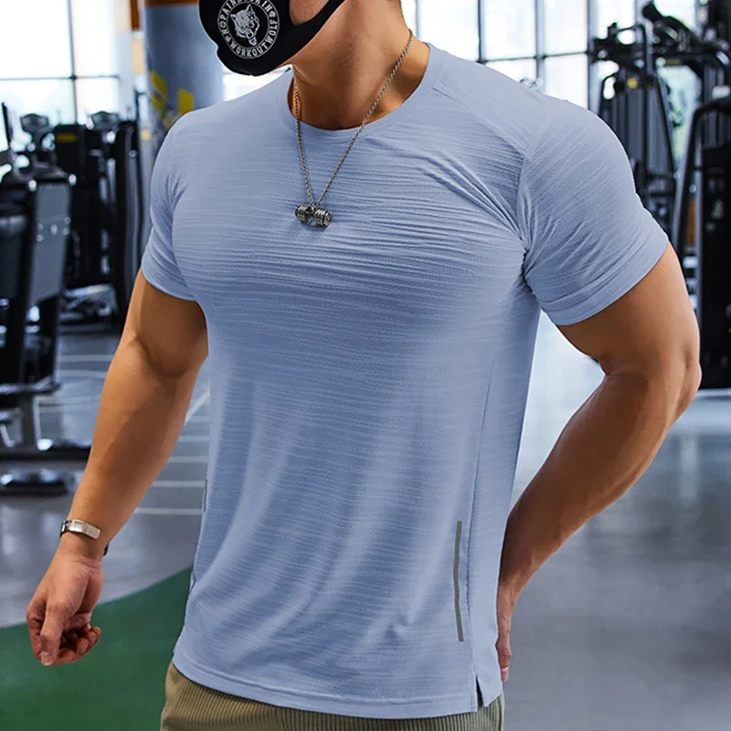 Camiseta de compresión de entrenamiento muscular para hombre, camiseta de ajuste seco para correr, camisetas de gimnasio de talla grande, Tops deportivos para hombre, sudadera de Color liso