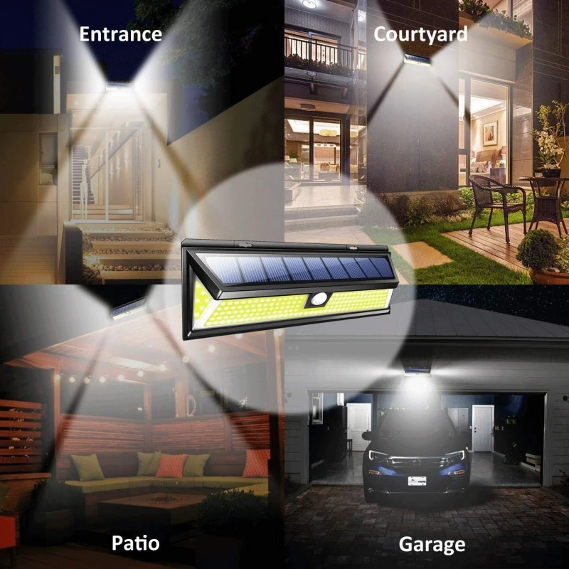 Luces solares para exteriores, lámpara de pared LED Solar 180 COB, Sensor de movimiento impermeable, 3 modos superbrillantes para jardín, puerta delantera, camino de garaje