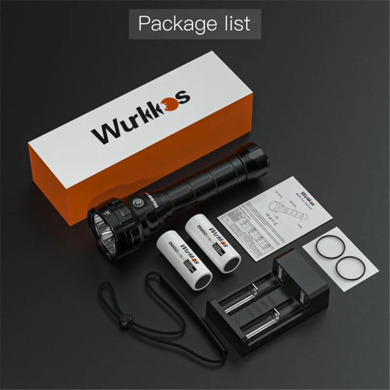 Linterna de Buceo Wurkkos DL70 Ultrabrillante, Doble Batería 26650, 13000 Lúmenes, Resistente al Agua IPX8, Luz LED 4*XHP50B, 4 Modos