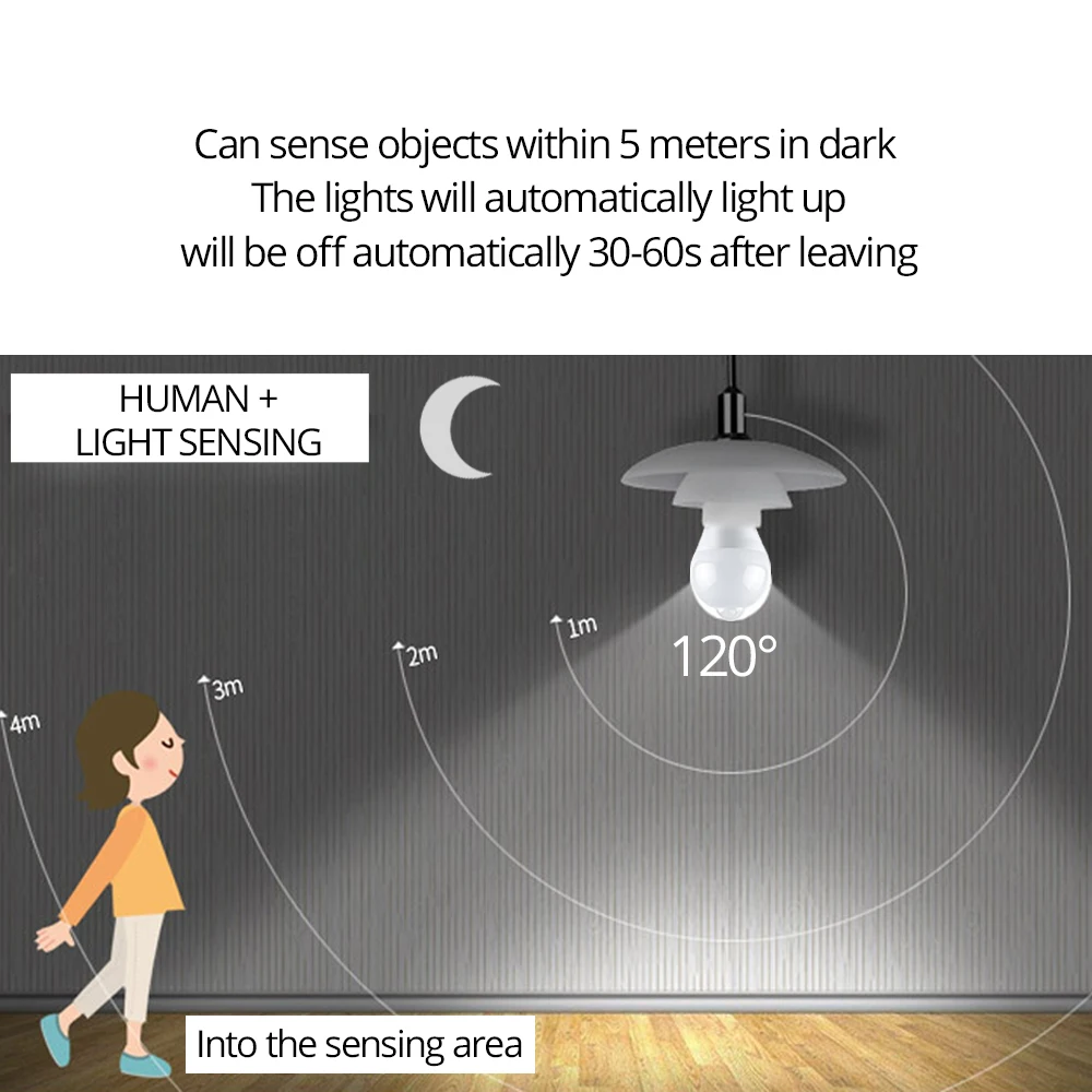 AC 85-265V 12W 15W 18W 20W B22 E27 bombilla LED con Sensor de movimiento lámpara LED con detección infrarroja humana luz nocturna de encendido/apagado automático para el hogar