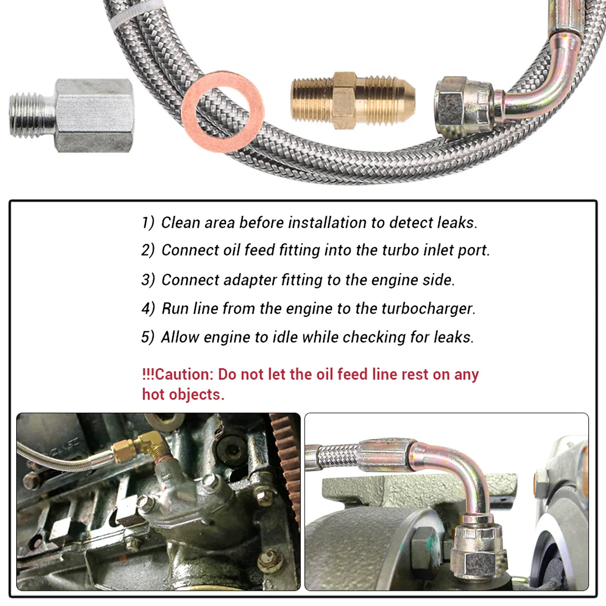 Nuevo Kit de línea de alimentación de aceite Turbo, Kit de línea de retorno de aceite Universal, Kit de línea de drenaje de aceite con 1/8 NPT, 90 °   Conector 4 AN a 1/8 NPT para