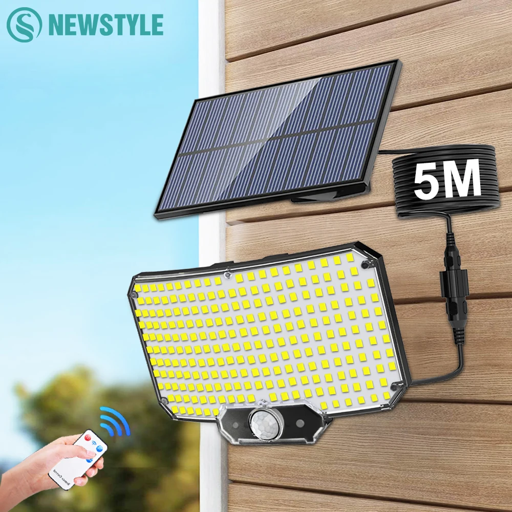 234/318/348 luces solares LED 3 modos de trabajo Sensor de movimiento súper brillante al aire libre IP65 impermeable luces de seguridad de pared de inundación patio