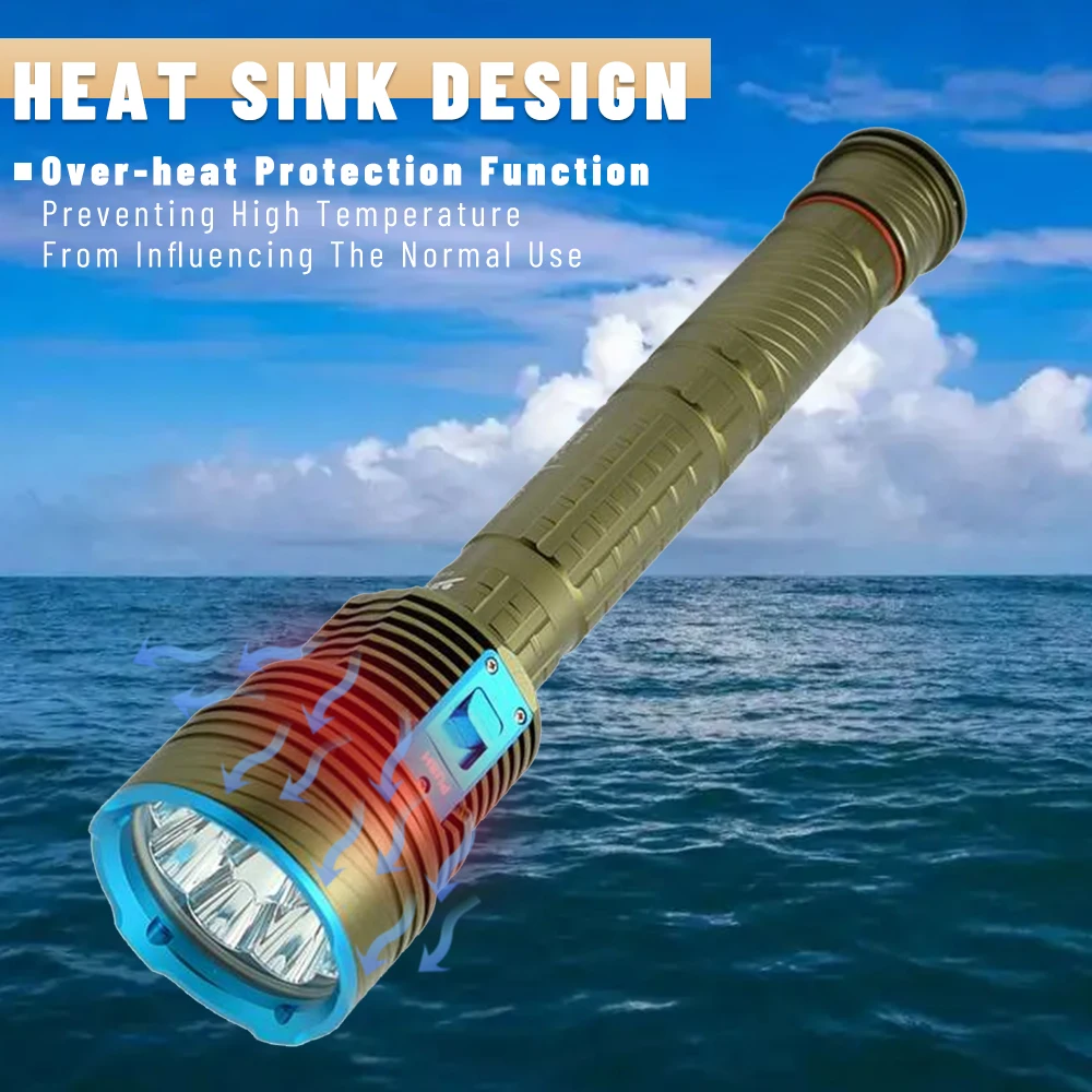 Linterna de buceo con luz blanca/amarilla, ultrabrillante, 9 Uds., luces LED, carcasa de Metal, lámpara de buceo para pesca submarina y Camping