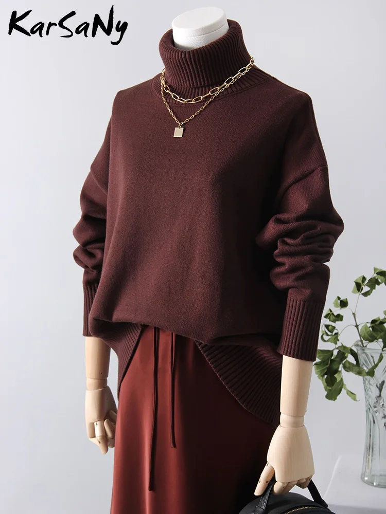 Suéteres gruesos de gran tamaño con cuello alto para mujer, jerséis blancos cálidos de invierno, suéter de punto de cuello alto de gran tamaño para mujer, ropa mujer tendencia 2025, jersey navideños