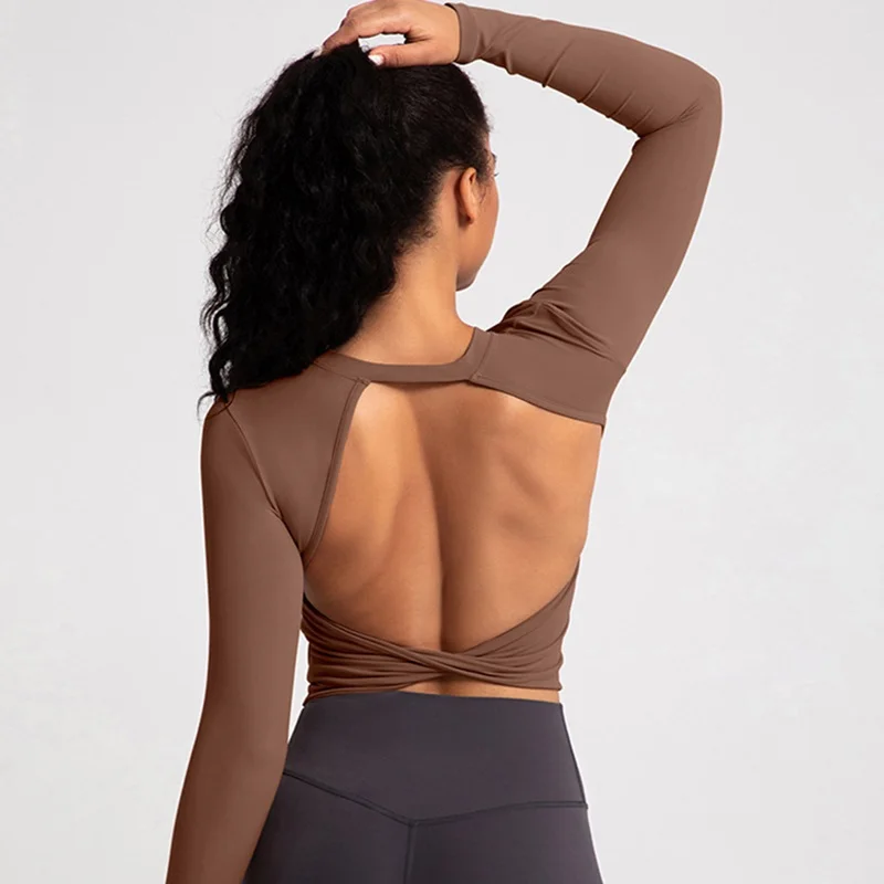 Cloud Hide-camisetas de Yoga negras con espalda de belleza para mujer, blusa de manga larga de talla grande, Top deportivo para gimnasio, camiseta para correr, camiseta de entrenamiento