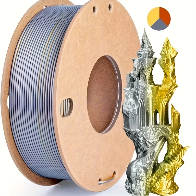 Filamento de Seda PLA de Tres Colores, 250g por Rollo, Peso Neto, Apto para Impresoras 3D FDM, Material de Impresión 3D PLA de Seda de 1.75mm