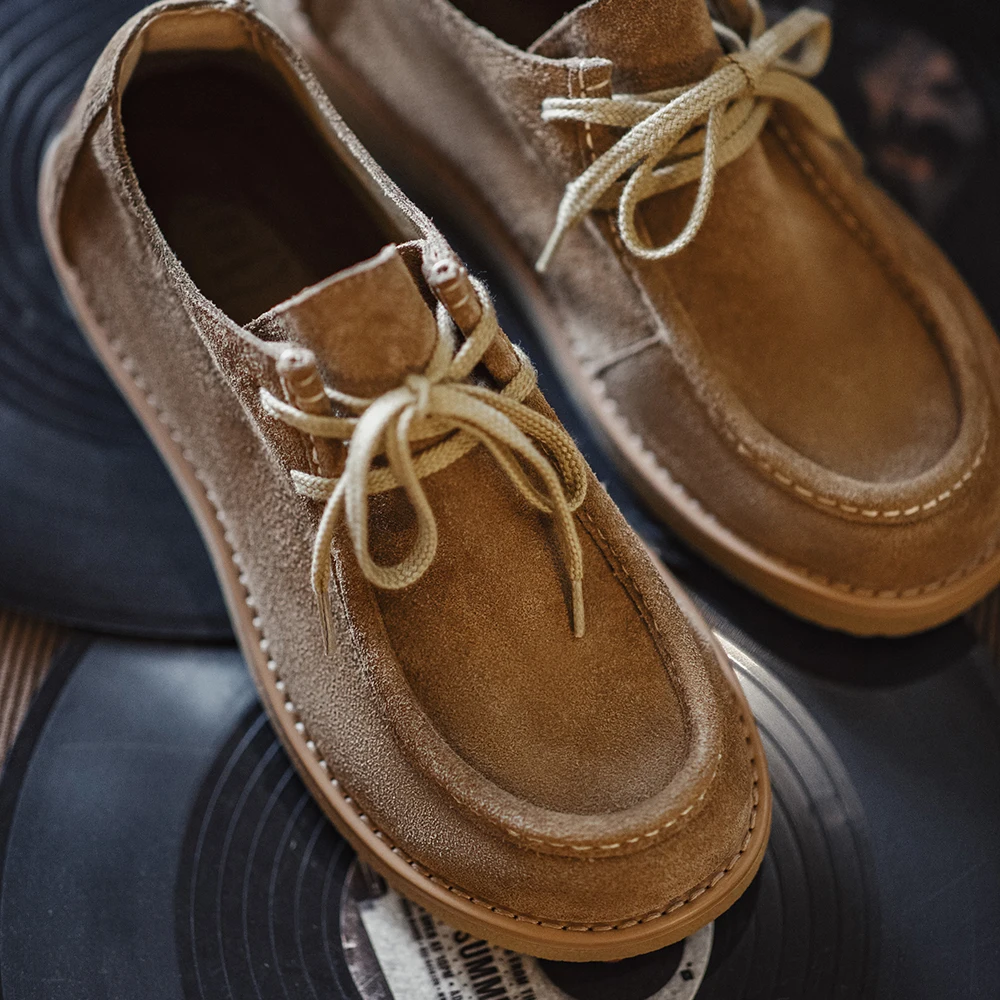 Botas Bajas de Gamuza Dividida Color Caqui Vintage Maden, Mocasines Casuales con Suela Suave, Zapatos de Vestir con Cordones, Zapatos Clásicos para Hombre, Primavera-Otoño