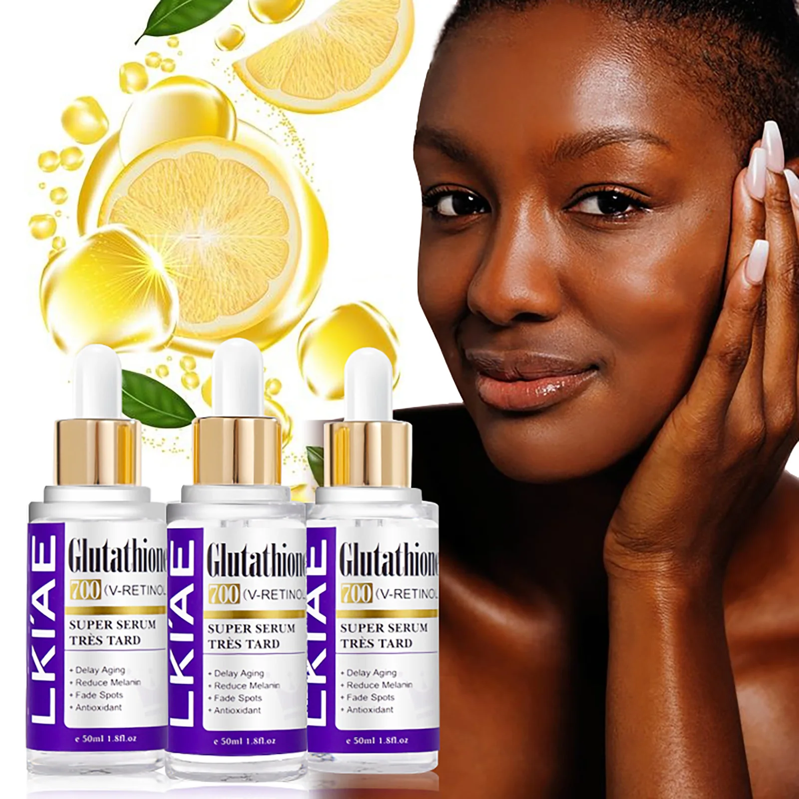 LKIAE Suero facial blanqueador de glutatión, elimina la melanina, las manchas oscuras, cloasma, con retinol, niacinamida, para todo tipo de piel
