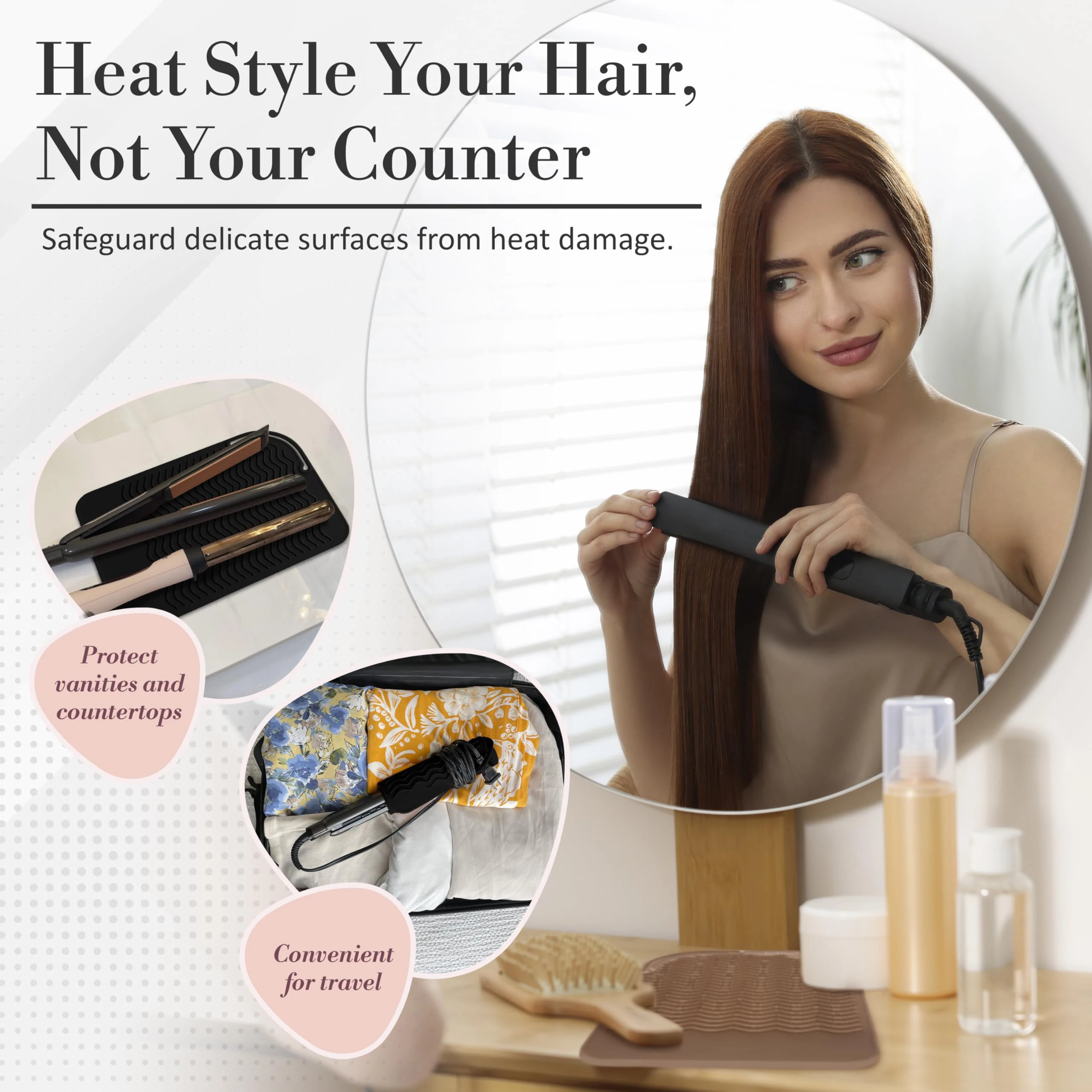 Juego de 3 Alfombrillas Resistentes al Calor para Planchas de Pelo, Plancha de Cerámica de Titanio y Rizador de Pelo, Accesorios para Proteger de Quemaduras