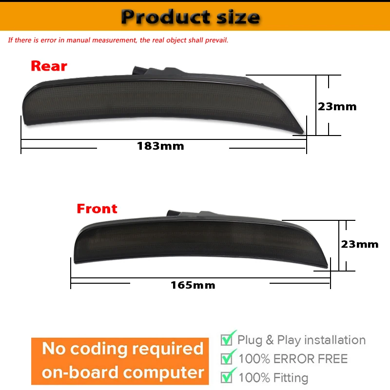Luces LED de posición laterales ahumadas ámbar delanteras/rojas traseras para parachoques y guardabarros para Chrysler 300 2015-2023