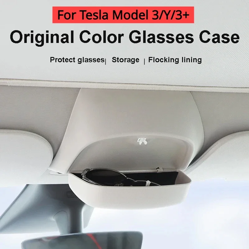 Caja de gafas de coche para Tesla Model Y 3 3 +, gafas de sol de diseño Original, Clip para visera, almacenamiento de tarjetas, accesorios de modificación 2017-2024