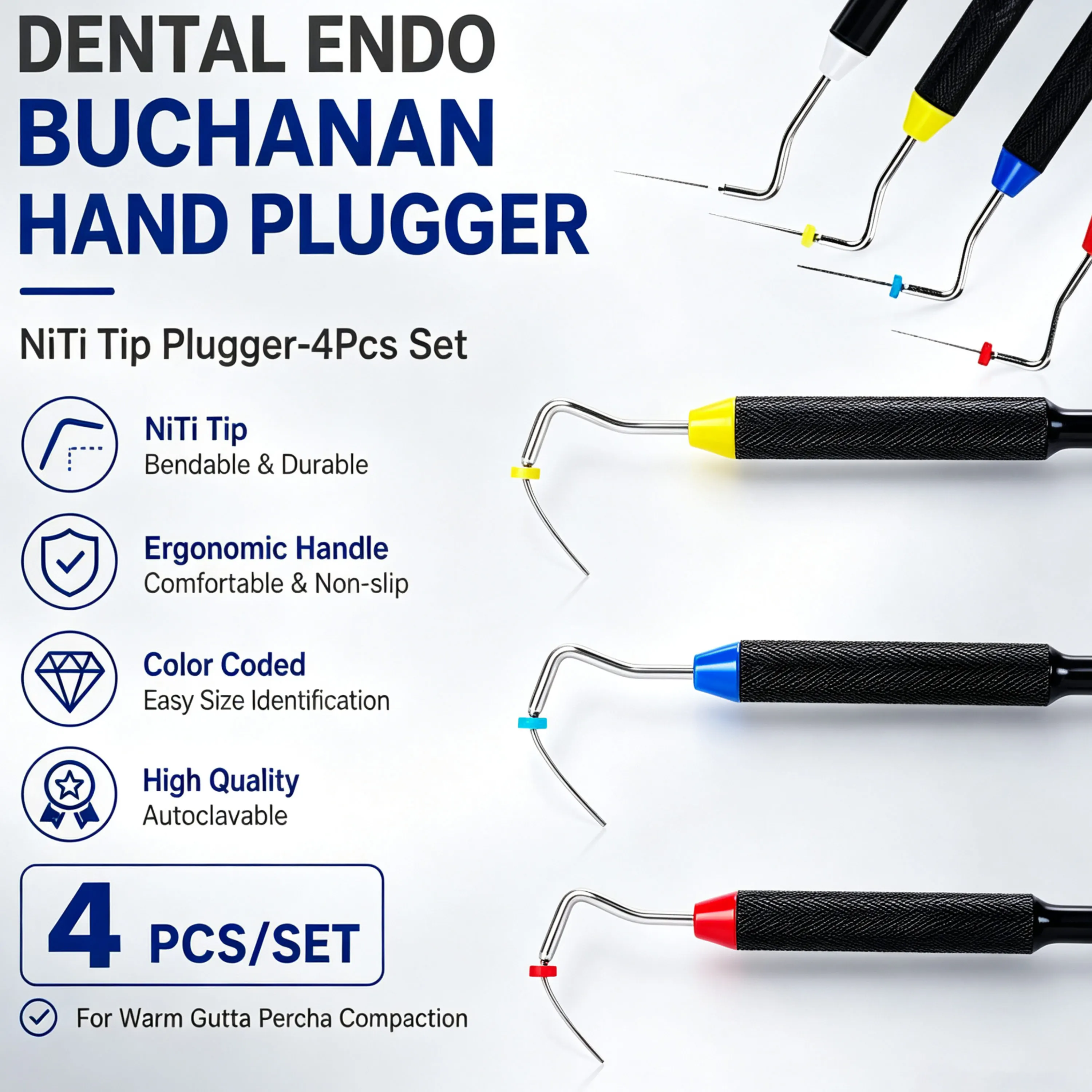 Pinza Endodóntica Buchanan con Punta de NiTi # 0 # 1 # 2 Herramientas Endodónticas para Compactación Vertical de Gutta Percha, Instrumento de Odontología