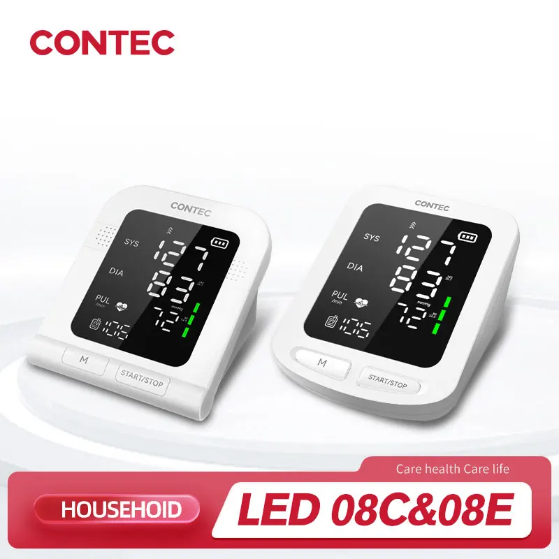 CONTEC-Monitor de presión arterial Digital automático portátil, seguimiento de presión arterial, esfigmomanómetro Leval, pantalla LED grande 08C/08E