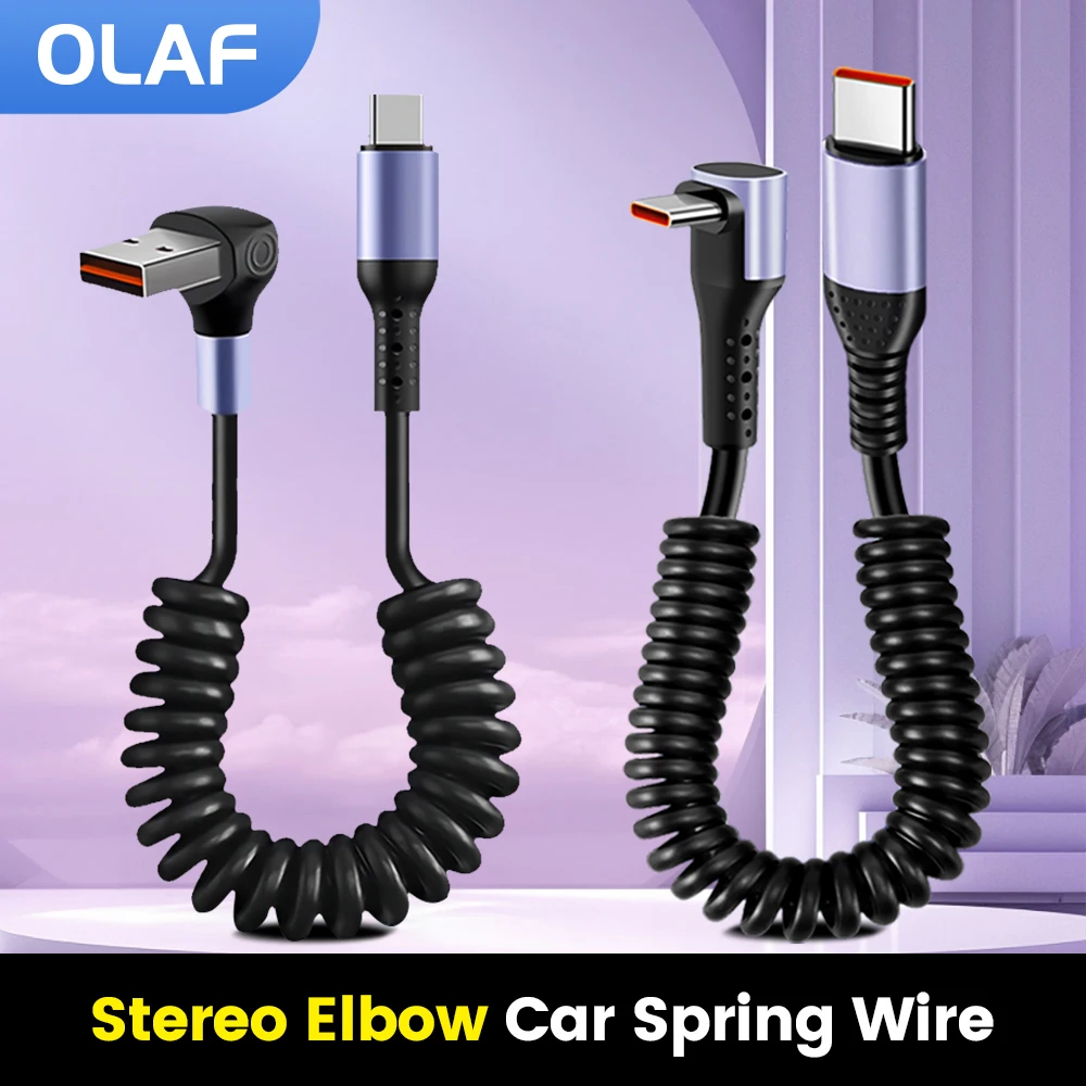 Cable de resorte de coche de 20CM a 1M, Cable de carga rápida corto de 66W, Cable tipo C a tipo C para iPhone 15, Huawei, Xiaomi, Samsung, Cable USB C