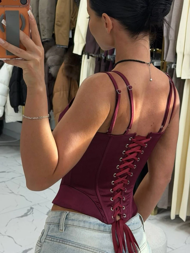 Nuevo Top Corsé Strapless para Mujer, Estilo Bustier, con Diseño de Varillas y Vendajes, de Satén, Sin Espalda, Corto, para Fiesta de Noche 2026, de Moda