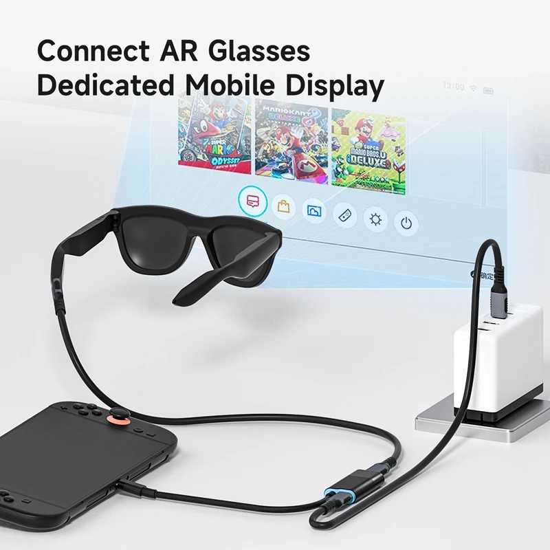 Adaptador de Carga USB-C a Gafas AR Hagibis, Convertidor de Carga y Reproducción, HUB USB C PD de 100W para Switch 1/2, Rokid/Xreal/RayNeo Air
