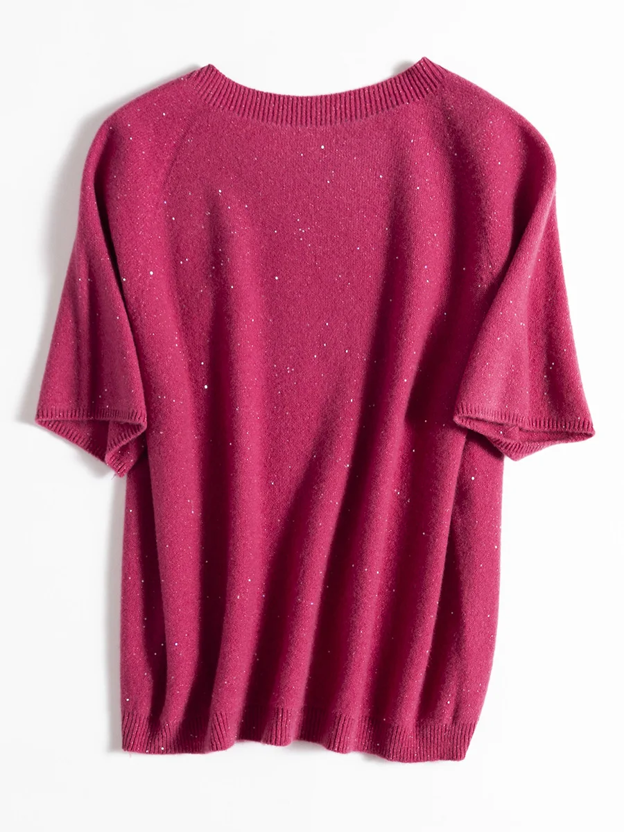 SuyaDream, Jerséis 100% Lana Merino para Mujer, Cuello Redondo, Suéteres de Manga Corta, Top Suave y cálido Otoño Invierno 2025, Rosa, Oliva