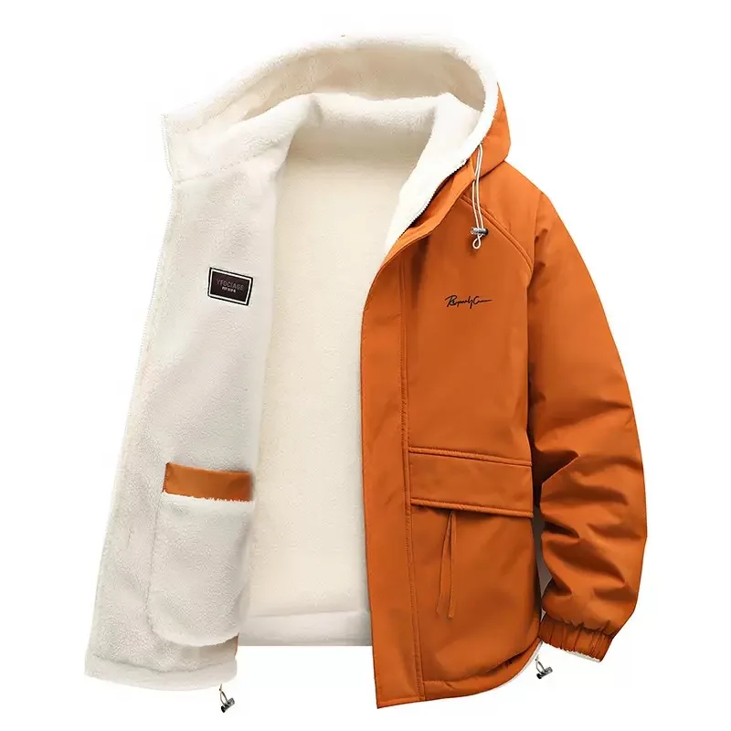 Tendencia de moda de invierno con forro polar grueso y chaqueta cálida con capucha para hombre, chaqueta deportiva holgada informal de talla grande de alta calidad