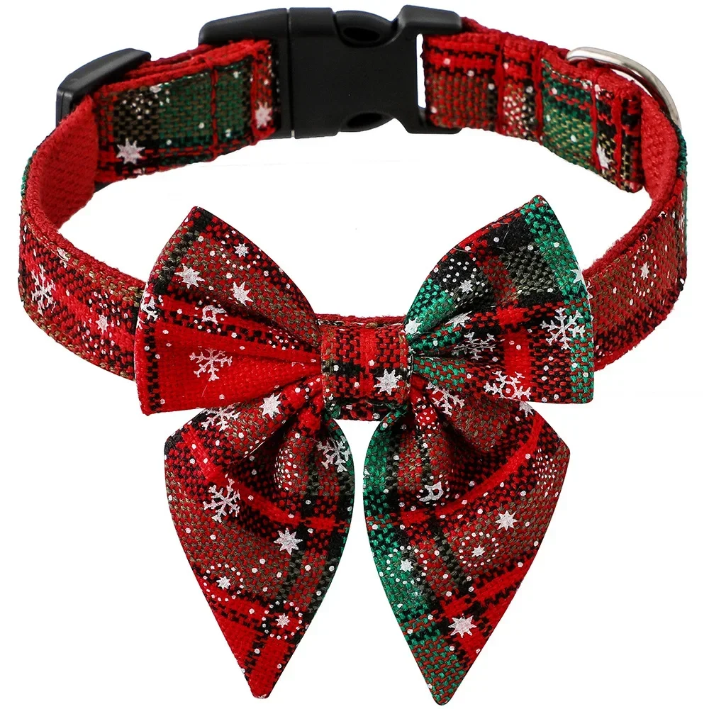 Collares para perros con lazo de copo de nieve de Navidad de algodón, accesorios para cachorros y gatos, Collar para perros pequeños y grandes