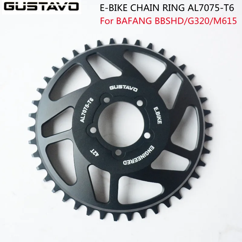 GUSTAVO-anillo de cadena para bicicleta eléctrica, 42T, para BAFANG BBS01 BBS02 BBSHD M625, accesorios eléctricos de aleación de aluminio de alta calidad